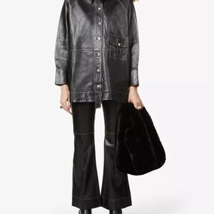 GANNI Oversized Contrast-Stitched Leather Shirt